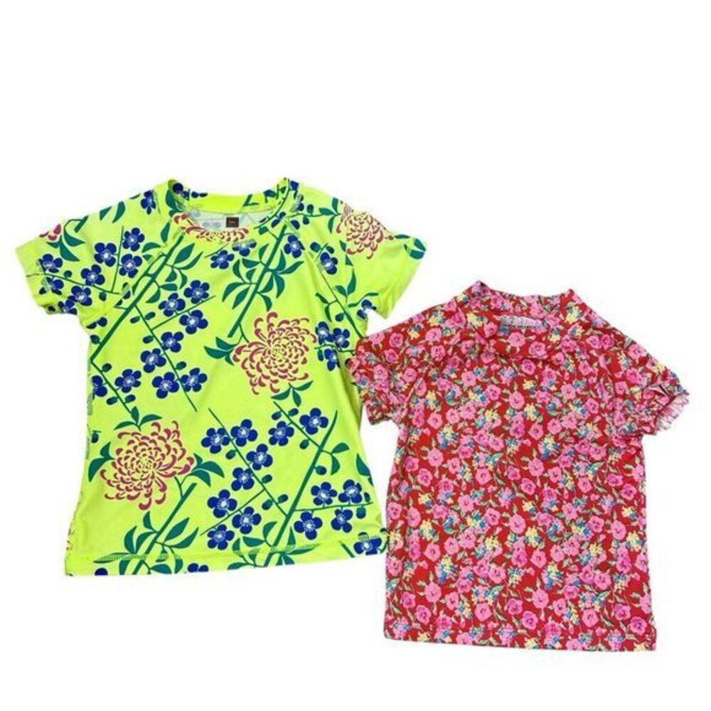 Janie & Jack Girls Rash guard Sz 5 Tea Collection Swim Top Floral 6 Lot Red